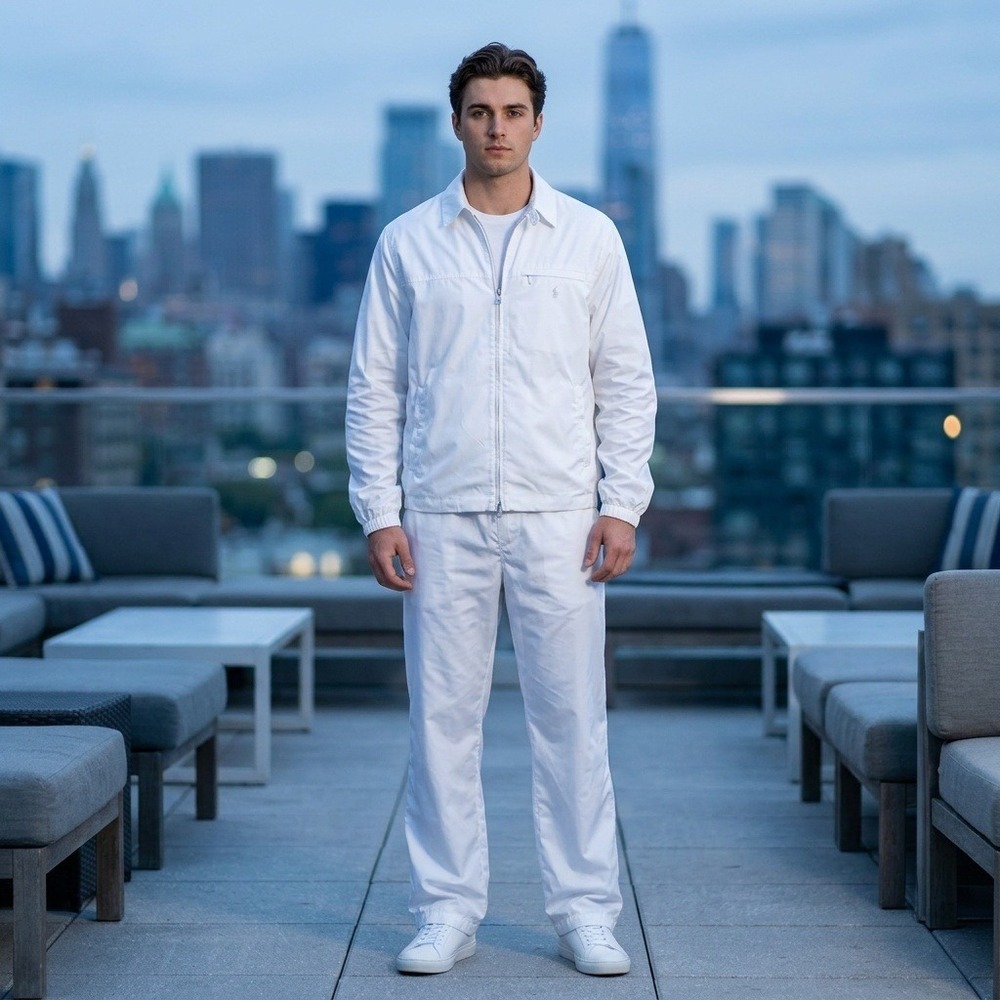 Polo Ralph Lauren Sport Tracksuit Windbreaker Jacket Pants Set White Medium